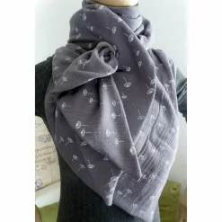 XXL Dreiecktuch  / Musselin Double Gauze / Grau mit weißen Gänseblümchen / Schaltuch / Halstuch/ Wickelschal/ Loop