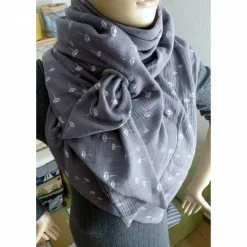 XXL Dreiecktuch  / Musselin Double Gauze / Grau mit weißen Gänseblümchen / Schaltuch / Halstuch/ Wickelschal/ Loop