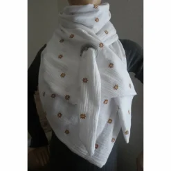 XXL Dreiecktuch  mit großer Öse / Musselin Double Gauze Weiß mit kleinn Blümchen/ Schaltuch / Halstuch/ Wickelschal