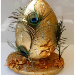 XXL Osterei PFAUEN-EI Ostergeschenk in Gold ausgefallenes Künstler-Ei Osterei Osterdekoration Riesenei