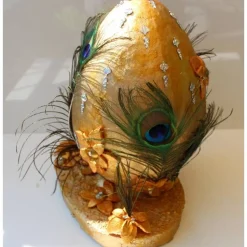 XXL Osterei PFAUEN-EI Ostergeschenk in Gold ausgefallenes Künstler-Ei Osterei Osterdekoration Riesenei