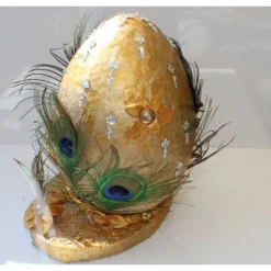 XXL Osterei PFAUEN-EI Ostergeschenk in Gold ausgefallenes Künstler-Ei Osterei Osterdekoration Riesenei