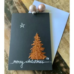 XXL -WEIHNACHTSKARTE - Tannenbaum aus Kuperfolie gestanzt, handgeschrieben, Klappkarte mit Umschlag
