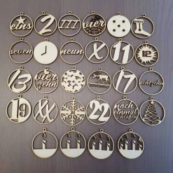 Zahlenanhänger für Adventskalender aus Holz, 28-teilig