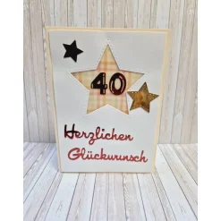 Zahlenkarte 40. Geburtstag – Handgemachte Glückwunschkarte mit Stern und Umschlag