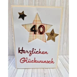 Zahlenkarte 40. Geburtstag – Handgemachte Glückwunschkarte mit Stern und Umschlag