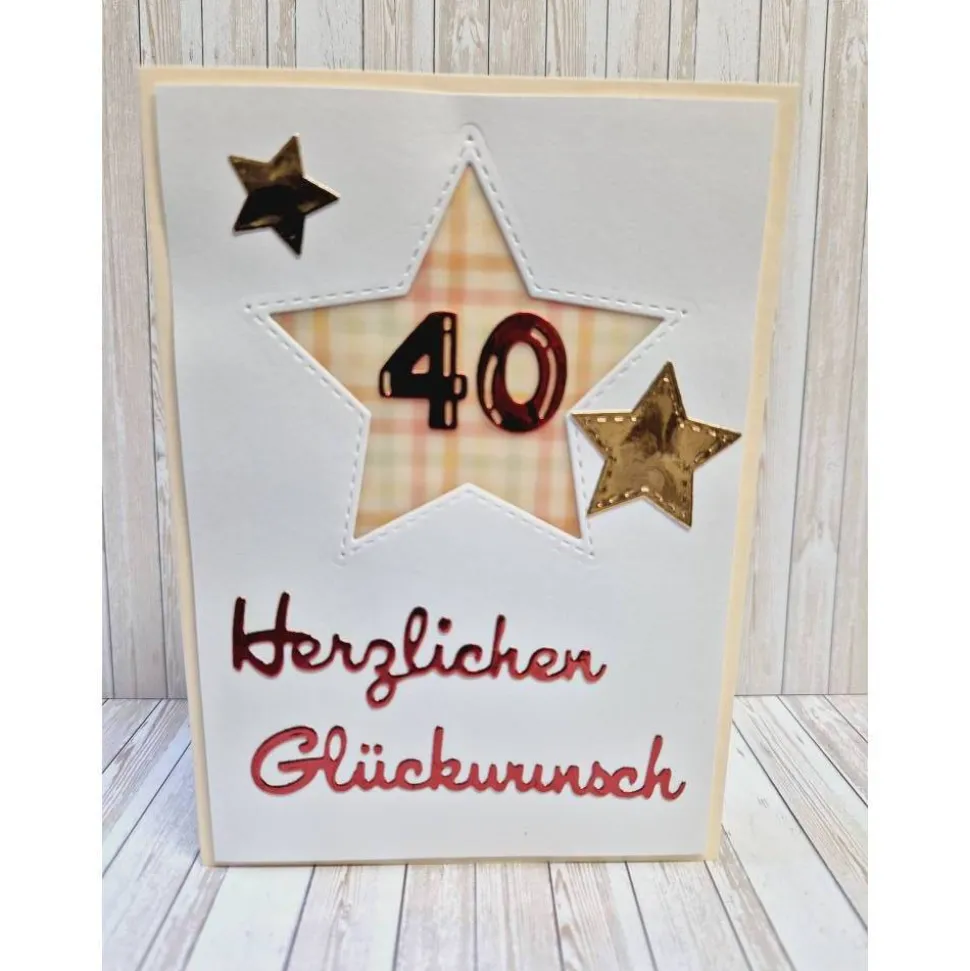 Zahlenkarte 40. Geburtstag – Handgemachte Glückwunschkarte mit Stern und Umschlag