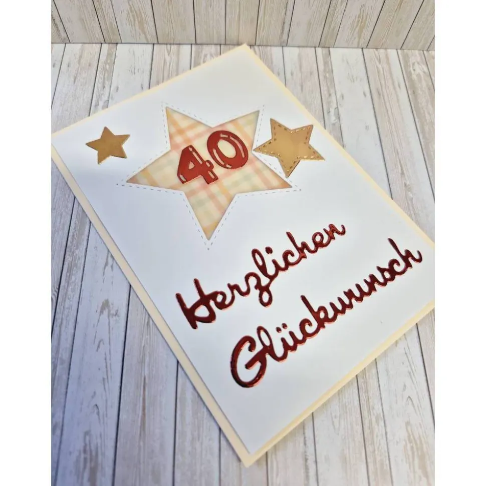 Zahlenkarte 40. Geburtstag – Handgemachte Glückwunschkarte mit Stern und Umschlag