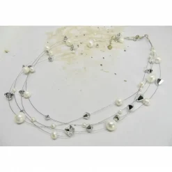 Zarte Brautkette aus vier Reihen Draht mit echten Perlen & Kristallen – Handgefertigter Schmuck für die Hochzeit