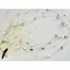 Zarte Brautkette aus vier Reihen Draht mit echten Perlen & Kristallen – Handgefertigter Schmuck für die Hochzeit