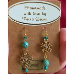 Zarte SCHNEEFLOCKEN-Ohrringe echter TÜRKIS Edelstein Geburtsstein DEZEMBER SKORPION, Winter Braut Kinder Schmuck goldf.