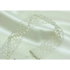 Zarter Brautschmuck - Perlenchoker geklöppelt aus kräftigem Silberdraht mit 36 eingearbeiteten Wachsperlen