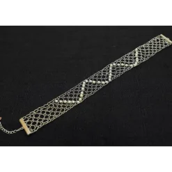 Zarter Brautschmuck - Perlenchoker geklöppelt aus kräftigem Silberdraht mit 36 eingearbeiteten Wachsperlen