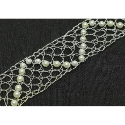 Zarter Brautschmuck - Perlenchoker geklöppelt aus kräftigem Silberdraht mit 36 eingearbeiteten Wachsperlen