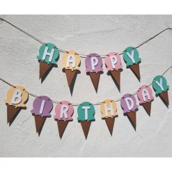 Zauberhafte Girlande Happy Birthday Softeis Eiscreme Pastellfarben