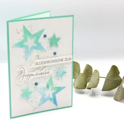 Zauberhafte Jugendweihekarte mit Sternen, Glückwunschkarte zur Jugendweihe