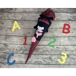 zauberhafte Schultüte in Dunkelblau Lachs-Pink mit Ballerina Maus Blume