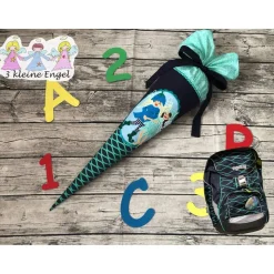 zauberhafte Schultüte mit Elfen Dunkelblau Türkis-mint