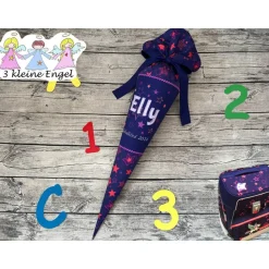 zauberhafte Schultüte mit Name und Sternen nach Wunsch mit passend gedrucktem Stoff