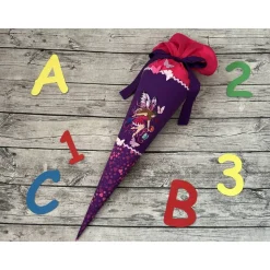 zauberhafte Schultüte Zuckertüte 70cm mit Schmetterlingsfee Fee Schmetterlinge in Lila Pink