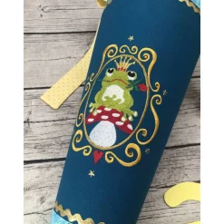 zauberhafte Schultüte Zuckertüte aus Stoff in Türkis & Petrol mit Frosch Prinz und Gold & Glitzer