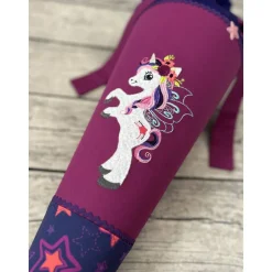 zauberhafte Schultüte Zuckertüte 70cm mit Pegasus Einhorn Sterne Beere Lila