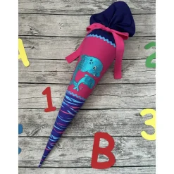 zauberhafte Schultüte Zuckertüte 70cm mit Delfin Wellen in Pink Türkis Lila