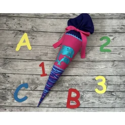 zauberhafte Schultüte Zuckertüte 70cm mit Delfin Wellen in Pink Türkis Lila