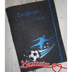 Zeugnis, Zeugnismappe, Zeugnishülle, Zeugnisse, gestickt, Filz, Fußball, Junge, Mädchen, personalisierbar, mit Namen, Ei