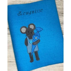 Zeugnis, Zeugnismappe, Zeugnishülle, Zeugnisse, gestickt, Filz, Maus, Schultüte, Junge, Mädchen, personalisierbar, mit N