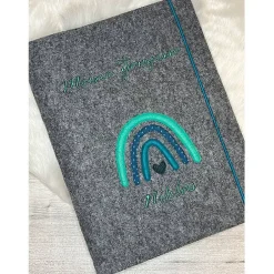 Zeugnis, Zeugnismappe, Zeugnishülle, Zeugnisse, gestickt, Regenbogen, Filz, Junge, Mädchen, personalisierbar