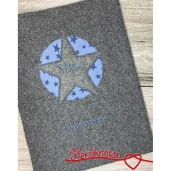 Zeugnis, Zeugnismappe, Zeugnishülle, Zeugnisse, gestickt, Filz, Stern im Kreis, Junge, Mädchen, personalisierbar, mit Na