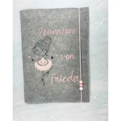 Zeugnishülle mit Filzeinband Geschenk Schulanfang personalisiert verschiedene Motive Mädchen Ballerina