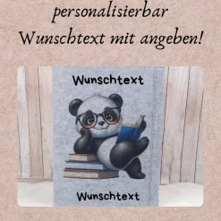 Zeugnismappe aus Filz | personalisierbar | Zeugnishülle Panda grau | Organizer Schule