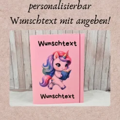 Zeugnismappe aus Filz | personalisierbar | Zeugnishülle Einhorn rosa | Organizer Schule
