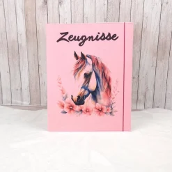 Zeugnismappe aus Filz | Zeugnishülle Pferd rosa | Organizer Schule