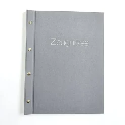 Zeugnismappe grau A4 – schlichte Sammelmappe für Zeugnisse aus Buchbinderleinen