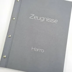 Zeugnismappe grau A4 – schlichte Sammelmappe für Zeugnisse aus Buchbinderleinen