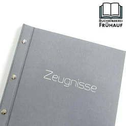 Zeugnismappe grau A4 – schlichte Sammelmappe für Zeugnisse aus Buchbinderleinen