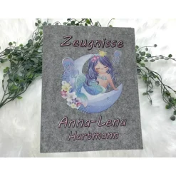 Zeugnismappe mit Namen aus Filz (A4) incl.zeugniss Hefter Einschulung Geschenk Zeugnis mappe personalisiert Meerjungfrau