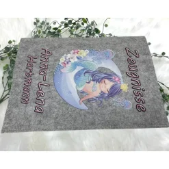 Zeugnismappe mit Namen aus Filz (A4) incl.zeugniss Hefter Einschulung Geschenk Zeugnis mappe personalisiert Meerjungfrau