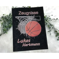Zeugnismappe mit Namen aus Filz (A4) incl.zeugniss Hefter Geschenk Einschulung Zeugnis mappe personalisiert Basketball