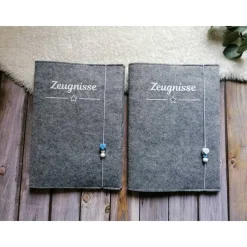 Zeugnissmappe aus Filz - personalisierbar- Einschulung * Hellgrau