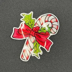 Zuckerstange mit Stechpalme Vinylsticker – weißer Weihnachtsaufkleber | handgemacht
