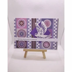 zur heiligen Kommunion, Glückwunschkarte, Taube, Lila