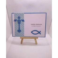 zur  Kommunion, Glückwunschkarte in blau