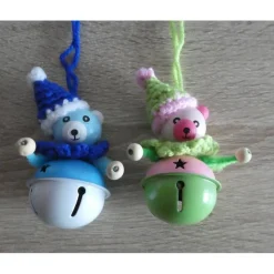 Zwei Bärchen mit Glöckchen zum Aufhängen - blau-weiß/ grün-rosa