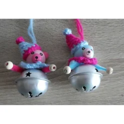 Zwei Bärchen mit Glöckchen zum Aufhängen - pink/blau/silber