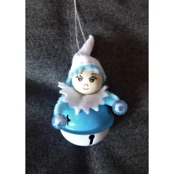 Zwei Filzwichtel mit Glöckchen - blau-weiß