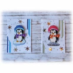Zwei Weihnachtskarten mit Pinguinen,  Winterkarten